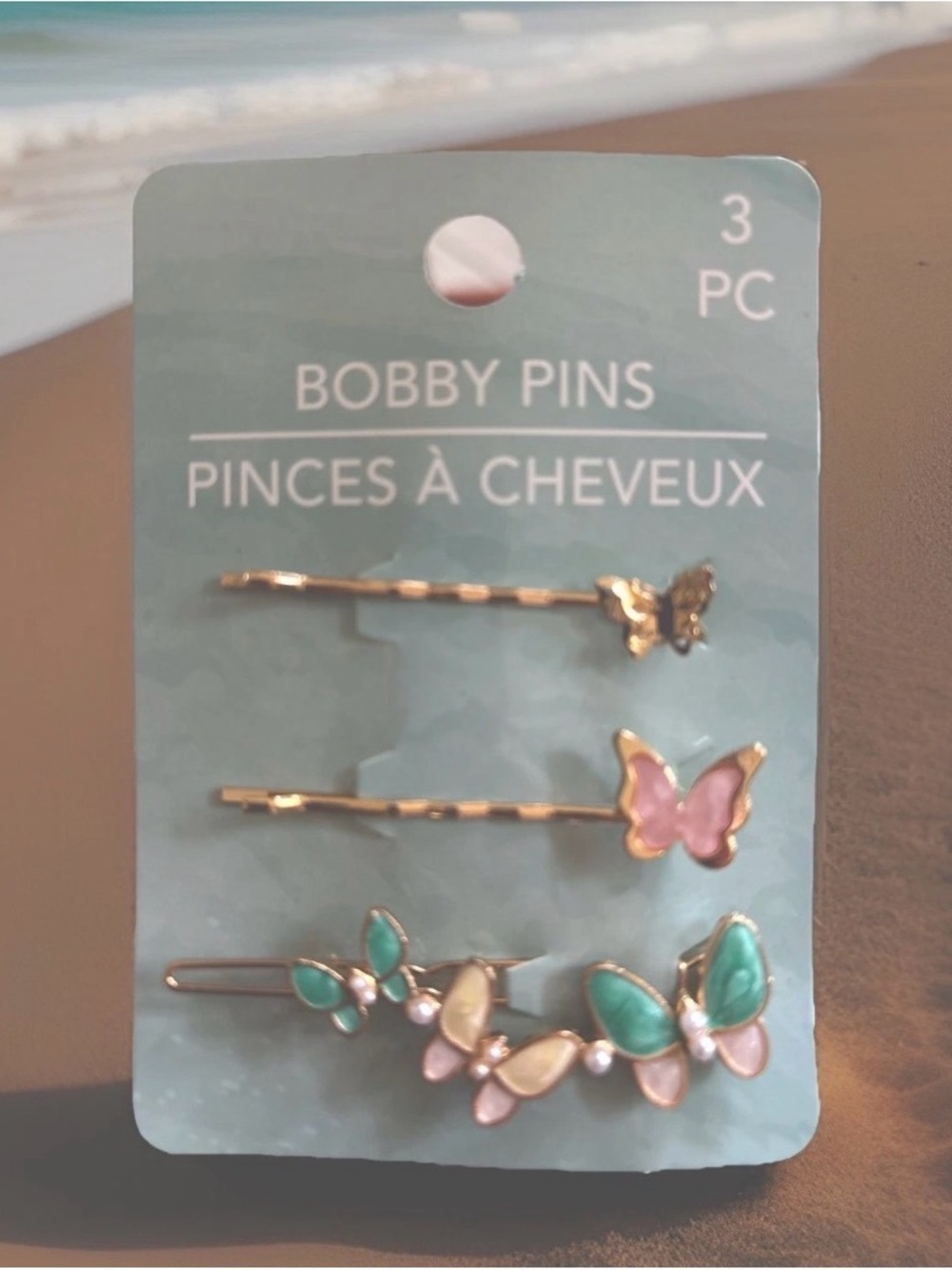 Butterfly Bobby Pins Set in Pink, Green & Gold